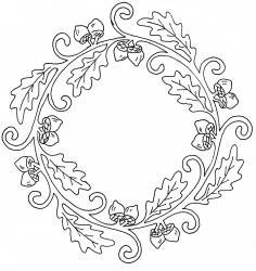 a circular design with leaves and acorns in the shape of a wreath on a white background