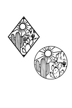 two black and white images with cactus designs