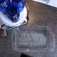 "Yep. That's right. You ate the last piece so it's your turn to do the dishes. Choose from 3 quart or 2 quart casserole dish. Features - 3 quarts- 13\" x 9\" - 2 quarts- 11\" x 7\" - Easy grab handles - Design is permanently etched - Lid included (only red available at this time) - Dishwasher Safe - Microwave Safe - Oven Safe Ready to ship." Etched Casserole Dish, Glass Etching Projects, Etching Ideas, Magic Hands, Casserole Dish, Etched Glass, Glass Gifts, Vinyl Projects, Micro Onde