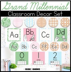 the classroom decor set includes letters and numbers