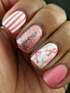 Breast Cancer Awareness Pretty Manicures, Pink Manicure, Manicure Y Pedicure, Cute Nail Designs, Fancy Nails, Creative Nails, Love Nails, Nail Art Design, How To Do Nails