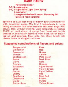 an old recipe book with instructions for making hard candy