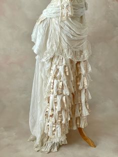 Antique Victorian Dress, 1880s Wedding Dress, Victorian Bustle Back Gown, EX Condition, S, XS - Etsy Bohemian Victorian Dress With Ruffles For Wedding, Victorian Doll Costume, Wedding Victorian Dress With Cancan, Victorian Wedding Dress With Cancan, Victorian Dress With Ruffles For Vintage Events, Victorian Ruffle Dress For Vintage Events, Luxury White Victorian Costume Dress, Victorian Wedding Dress With Attached Cancan, Vintage Wedding Dress With Ruffled Skirt