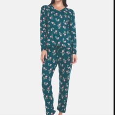 Flora By Flora Nikrooz Jenna Printed Sosft Sweater-Knit Pajama Green Floral Print Size Large New With Tag . Flora Nikrooz, Green Floral Print, Softest Sweater, Sweater Knit, Women's Intimates, Pink And Green, Pajama Set, Knitted Sweaters, Pajamas