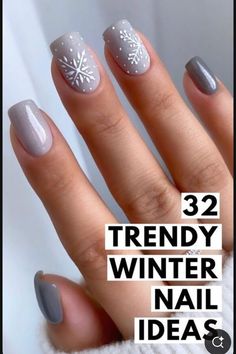 Gel Manicure Christmas Ideas, Gel Polish Christmas Nails, Elegant Snowflake Nails, Grey Sweater Nails Designs, December To January Nails, Short December Nail Ideas, Gel Christmas Nail Ideas, Cute Short Winter Nail Designs, Sweater Nail Art Christmas