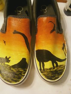 Dinosaurs shoes at Sunset Dinosaur Shoes, Doc Marten Oxford, Hand Painted Shoes, Fabric Markers, Painted Shoes, On Shoes, Cool Kids, Oxford Shoes