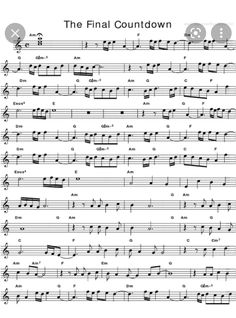 the final countdown sheet music for piano with notes and notations, including chords