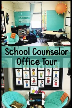 two pictures with the words school counselor office tour