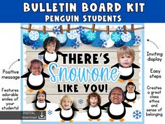 there's someone like you bulletin board kit with penguins and snowflakes on it