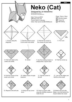 the instructions for how to make an origami cat with pictures and text on it