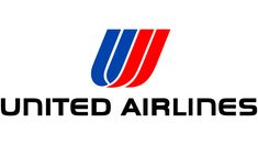 the united airlines logo is shown in red, white, and blue with black letters