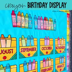 a birthday display with crayons on it