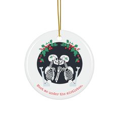 two skeletons in love under the mistlet tree ornament christmas ornament