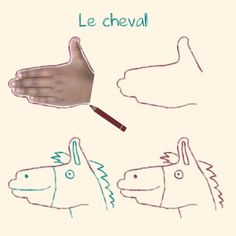 a drawing of someone's hand holding a pencil in the shape of a horse