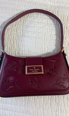 Kate Spade Embroidered Bag, Kate Spade Cherry Bag, Coach Burgundy Bag, Burgundy Coach Bag, Cherry Red Coach Bag, Cute Bags Designer, Maroon Purse Outfit, Small Bag Ideas, Purse Aesthetic Outfit