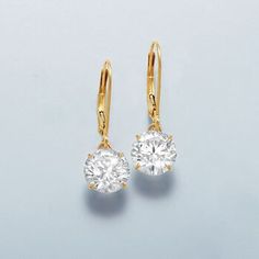 Ross-Simons - 4.00 ct. t. w. Cubic Zirconia Drop Earrings in 14kt Yellow Gold. 7/8". Light up your look with this dazzling pair. These drop earrings dangle 4.00 ct. t. w. of round brilliant-cut CZs. Hanging length is 7/8". Leverback, 14kt yellow gold earrings. CZ weights are diamond equivalents. Vs Clarity Yellow Gold Diamond Earrings, Elegant Round Cut Vs Clarity Diamond Earrings, Elegant Vs Clarity Round Cut Diamond Earrings, Fine Jewelry Yellow Gold Diamond Earrings With Vs Clarity, Diamond Earrings Wedding, Gold Diamond Drop Earrings, Yellow Gold Diamond Earrings, Curved Bar Necklace, Book Jewelry