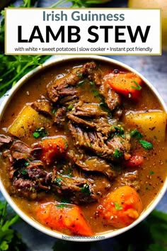 irish guinness lamb stew with sweet potatoes, slow cooker - instant pot friendly recipe