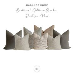 six pillows with the text hackner home