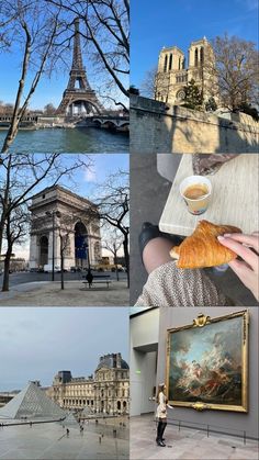 the collage shows different views of paris, including the eiffel tower