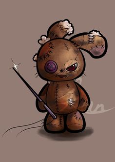 a drawing of a teddy bear holding a wand