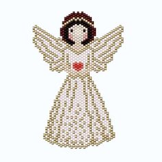 an angel with red heart on it's chest is shown in the shape of a cross stitch pattern