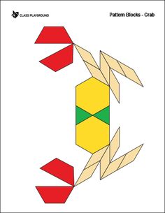 an origami pattern blocks crab is shown in red, yellow and green colors