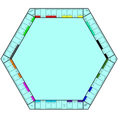 a hexagonal board with different colors and numbers on the sides, including one color