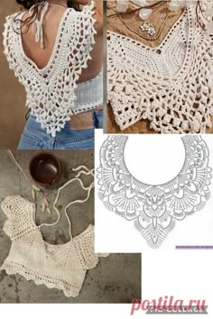 the crochet pattern is shown in three different pictures, including a woman's blouse