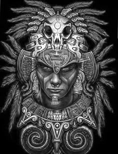 Mexican Aztec Warrior Tattoo, Dark Image Tattoo, Aztec Art Drawings, Aztec Art Tattoo, Mexican Skull Art, Tato 3d