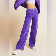 Size: 0 Waist: 22/23 In Excellent Condition! Brand New With Tags! Only Worn When Trying On. Open To Offers :) Purple Corduroy Pants, Purple Bottom, Corduroy Jeans, Rayon Pants, Jelly Shoes, M Jeans, H&m Jeans, Walker Boots, Pajama Shirt