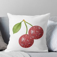 two cherries on a white background throw pillow