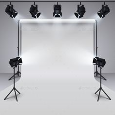 an empty photo studio with spotlights and lighting equipment - miscellaneous objects / objects illustrations