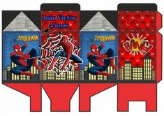 an open box with spiderman on the front and back sides in red, white and blue