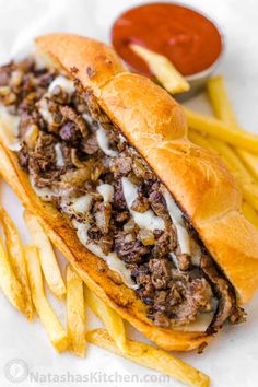 a sandwich and french fries on a plate