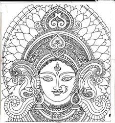 an intricately designed drawing of the face of hindu god, with ornate designs on it