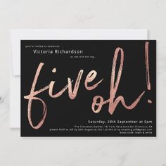 a black and pink birthday party card with the word live oh on it in gold foil