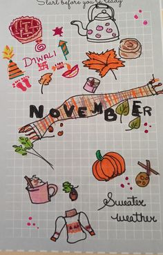 an image of november written on a piece of paper with other things drawn in it