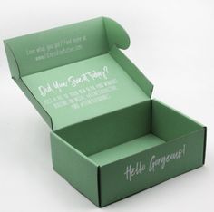 an open green box that says, do you want something? with writing on it