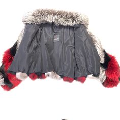 Material: FoxStyle: Fur CoatColor: Silver and Red Red Winter Fur Coat With Faux Fur Trim, Red Fur Coat With Faux Fur Trim For Winter, Winter Red Fur Coat With Faux Fur Trim, Red Fur Coat With Faux Fur Trim, Luxury Fur Coat With Faux Fur Trim For Party, Luxury Red Outerwear For Party, Red Faux Fur Coat, Silver Fox Fur Coat, Red And Silver