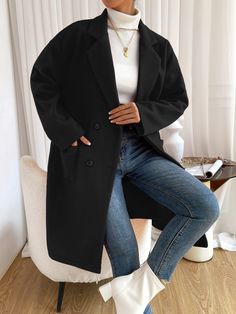 Outfit Manteau Noir, Outfit Manteau Long Noir, Short Black Coat Outfit, Black Overcoat Outfit Women, Classique Outfit, Overcoat Outfit Women, Black Wool Coat Outfit, Wool Coat Outfits