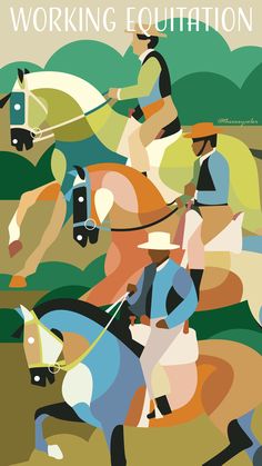 a poster with horses and jockeys on it's back covers the words working equestrian