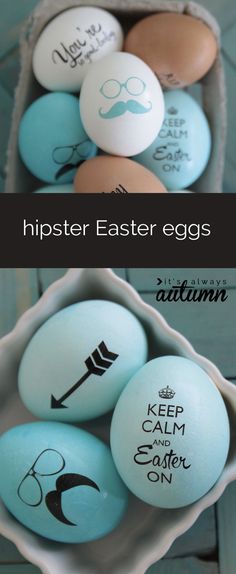 some eggs with different designs on them and the words hipster easter eggs written on them