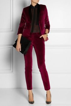 Velvet Suit, Tuxedo Pants, Red Suit, Tailored Dress, Velvet Fashion, Business Outfit, Business Attire, Guest Outfit, Work Attire