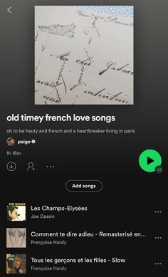 an iphone screen with the words old timey french love songs on it