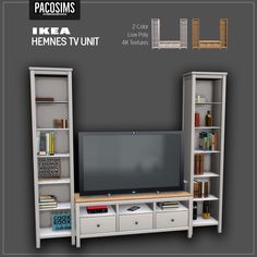 an ikea tv unit is shown with shelves and bookshelves on each side