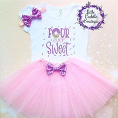 a pink and purple tutule outfit with the words proud to my sweet on it