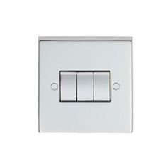 the light switch is white and has three lights on each side, with two dimmers