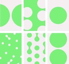 four different green and white polka dot patterns on the same wall, each with dots