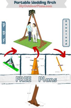 the diagram shows how to build a tree house with two people and arrows pointing in different directions