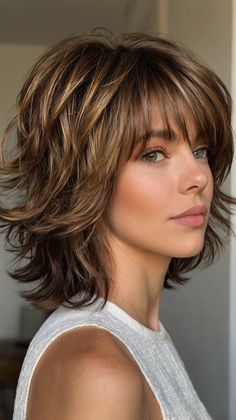 Medium-Length Shag Haircuts Feathered Haircut, Haircut Medium, Shag Haircuts, Glossy Hair, Shag Haircut, Medium Hair Cuts, Styling Tools, Hair Types, Touch Up